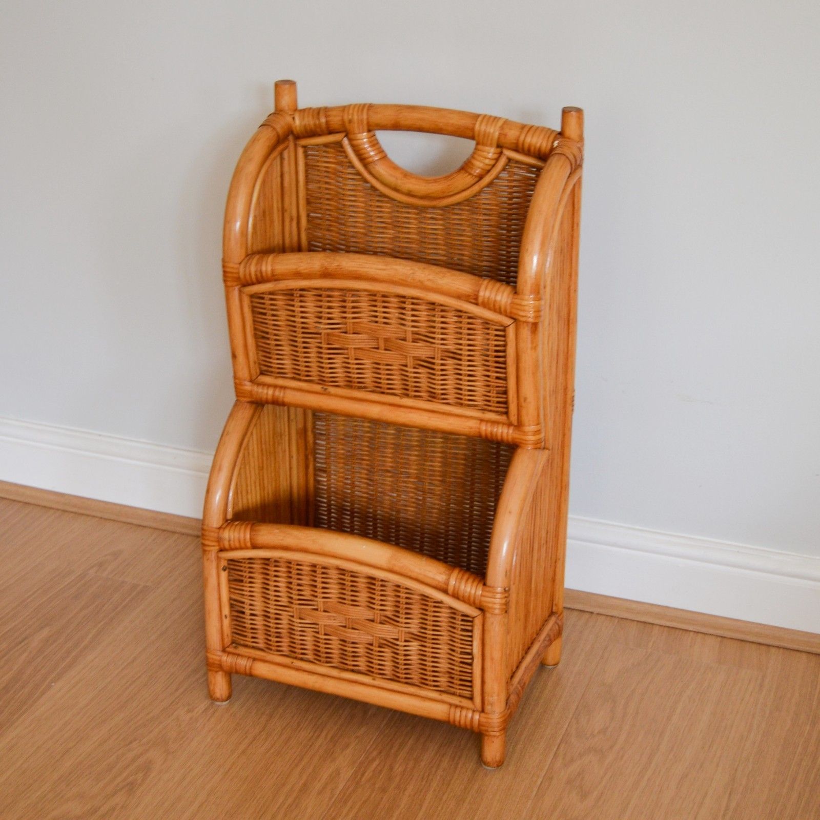 Vintage Bamboo Magazine Rack, Two Tier Storage Unit Book Rack 66cm Tall
