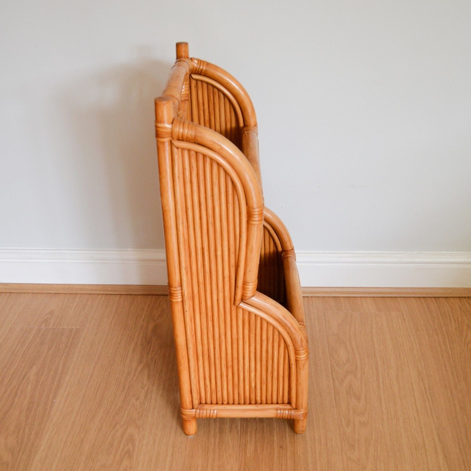 photo furniture Vintage Bamboo Magazine Rack, Two Tier Storage Unit Book Rack 66cm Tall