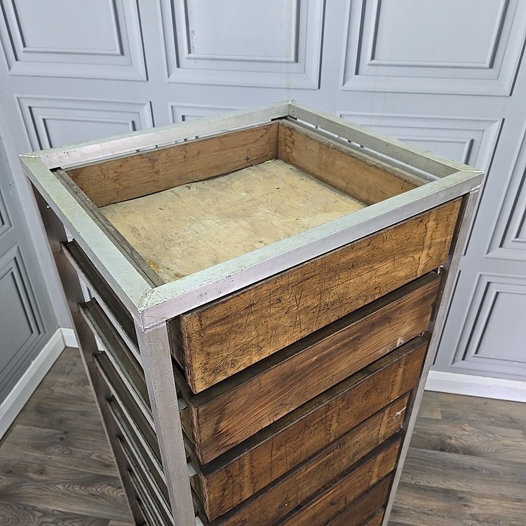 Vintage Industrial Workshop Drawers Reclaimed Wooden Parts Filing Cabinet Retro photo for sale