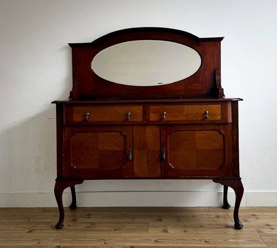 Antique Edwardian Inlaid Mahogany Sideboard Dresser With Mirror. photo for sale
