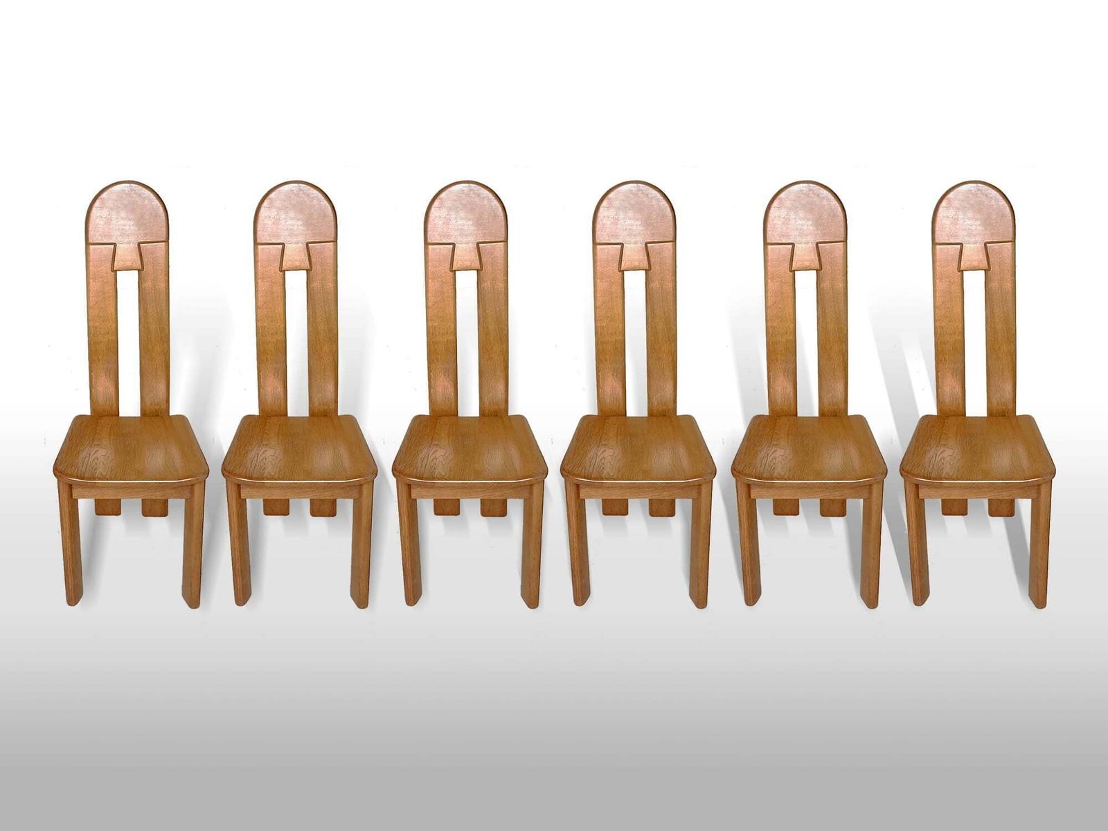 6 X De Puydt Rapsodie Oak Brutalist Dining Chair From The 1970s.