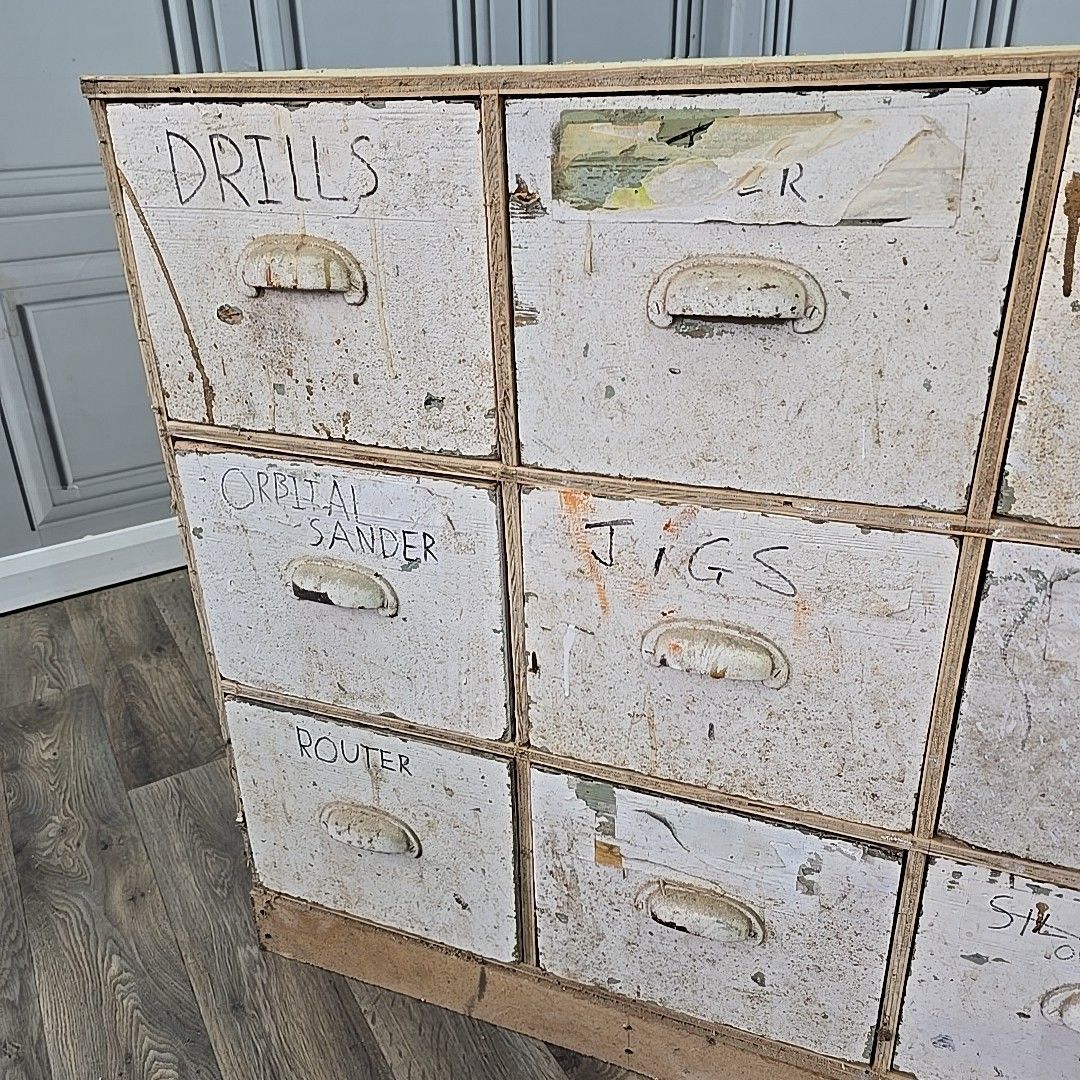 Large Industrial Workshop Drawers Reclaimed Parts Storage Cabinet Vintage photo buy