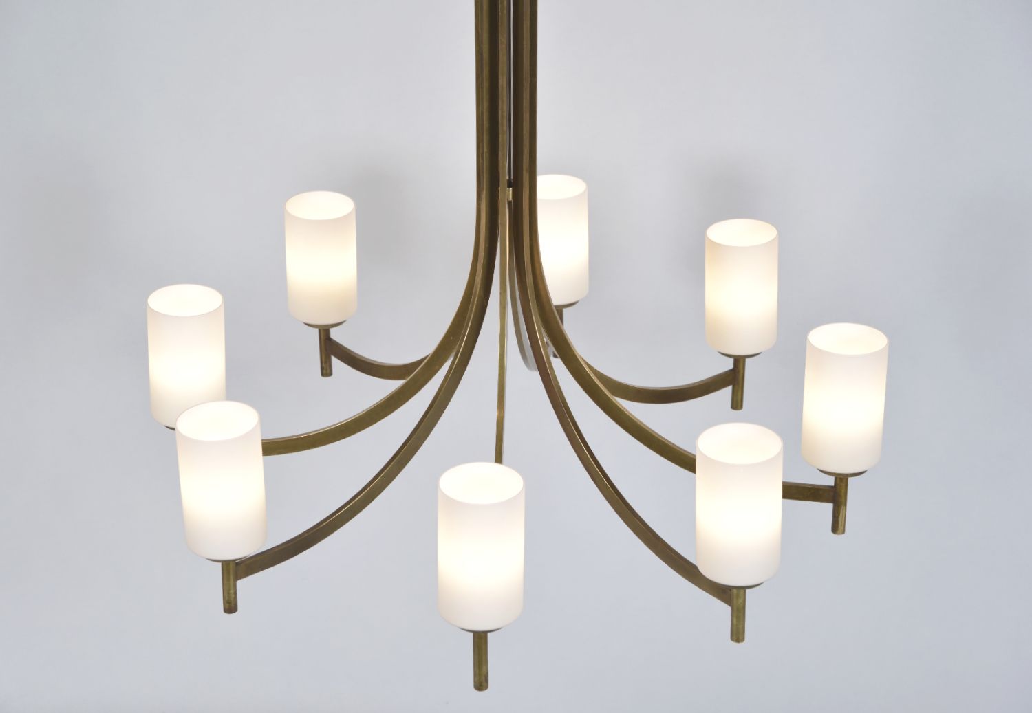 Lighting Large 1950s 1960s Italian Midcentury Brass Glass 8 Arm Chandelier Light photo