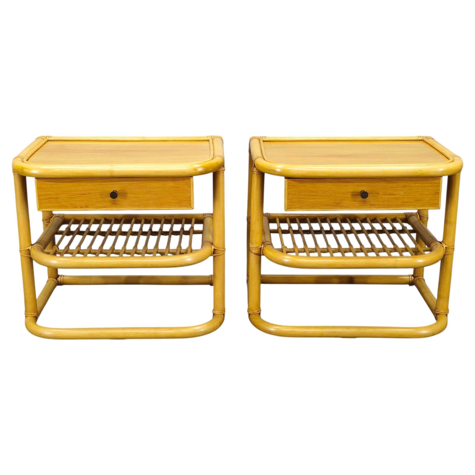 Pair Of Bamboo Bedside Tables By Kenneth Bergenblad For Dux, 1960s