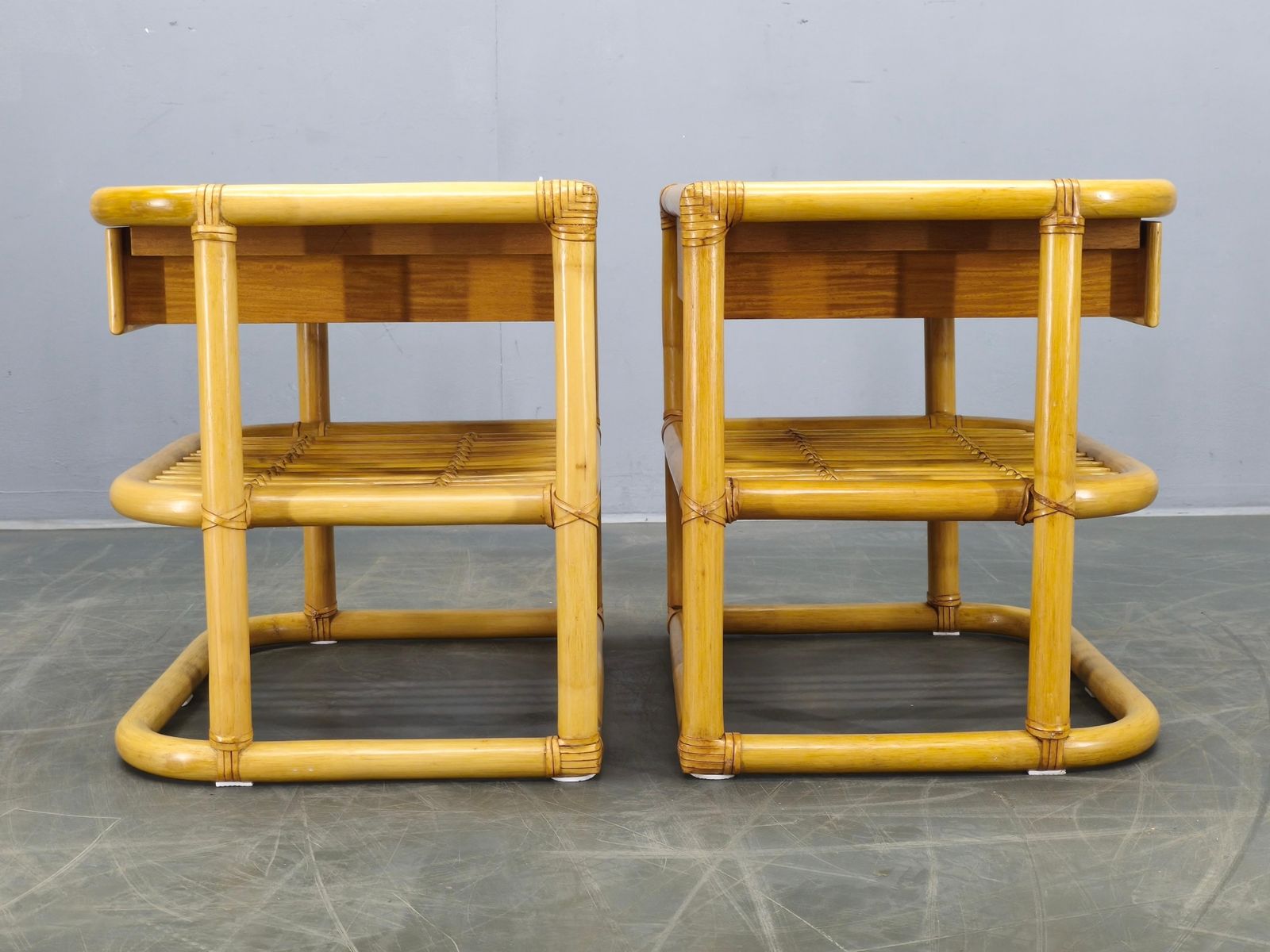 Pair Of Bamboo Bedside Tables By Kenneth Bergenblad For Dux, 1960s photo Furniture