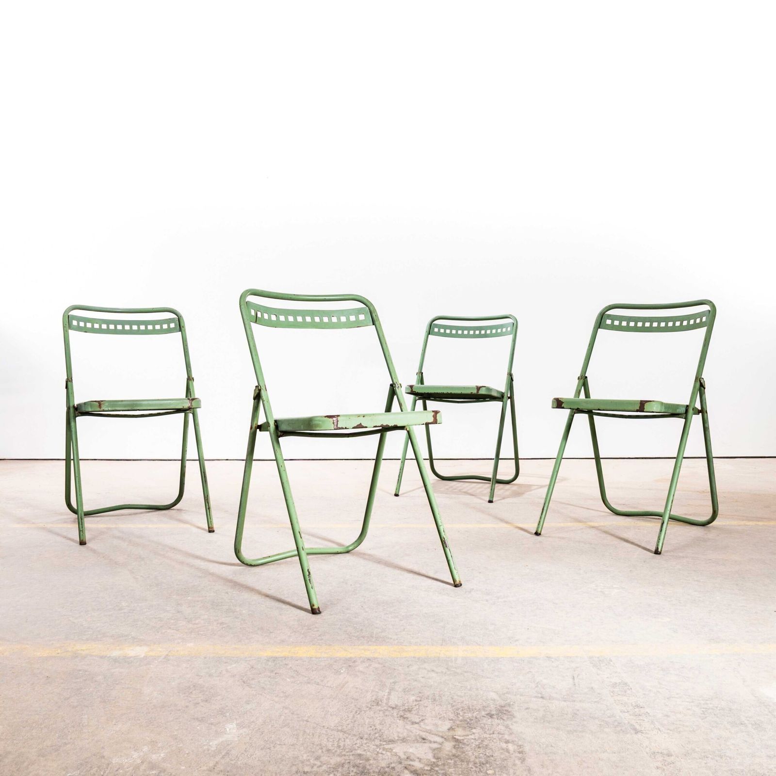 1970’s French Brutalist Green Folding Metal Garden Chairs photo 110.0