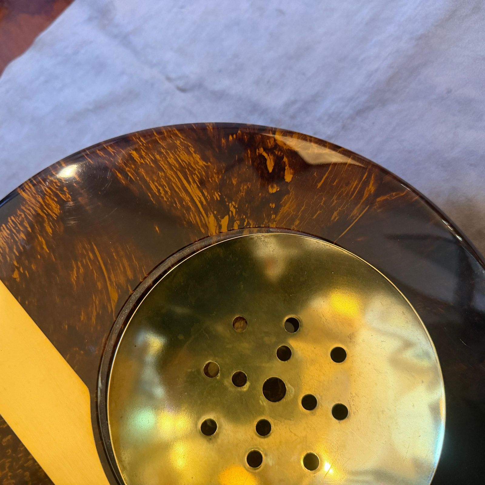 1970s Dior Home Style Mid Century Modern Faux Tortoiseshell Lucite Centerpiece photo vinterior