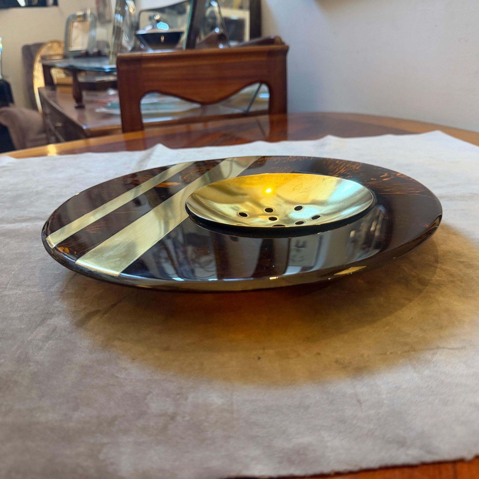 photo for sale 1970s Dior Home Style Mid Century Modern Faux Tortoiseshell Lucite Centerpiece