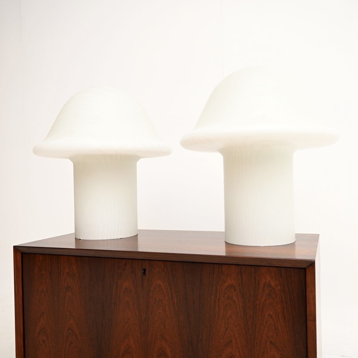 photo for sale Pair Of Large Vintage Murano Glass Mushroom Lamps