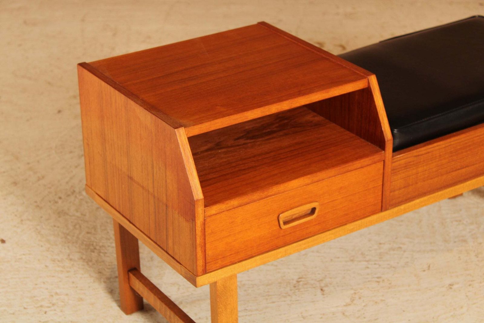 Mid Century Teak Telephone Seat With A Black Vinyl Seat And A Drawer, Circa 1960s photo Furniture