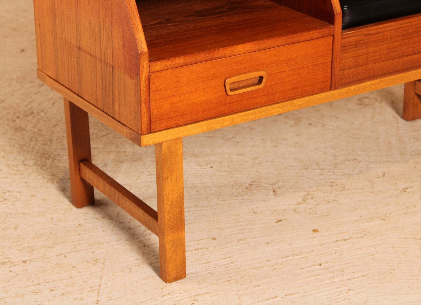 Mid Century Teak Telephone Seat With A Black Vinyl Seat And A Drawer, Circa 1960s photo 250.0