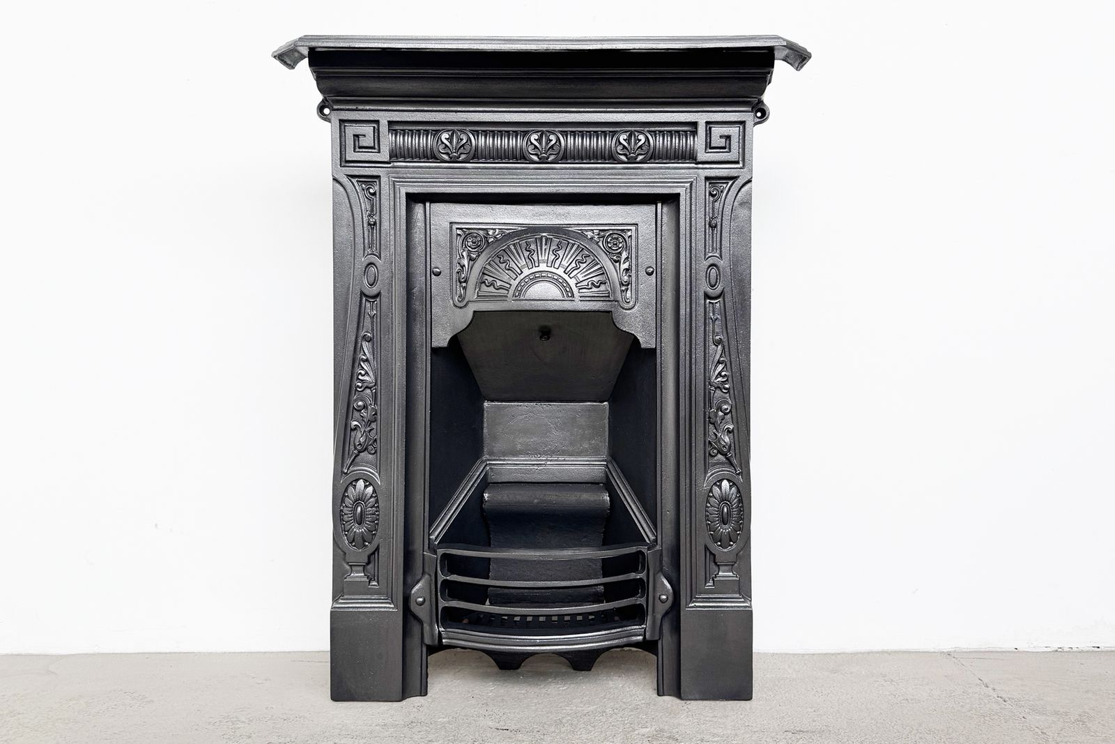 Small Antique Ornate Victorian Cast Iron Bedroom Combination Fireplace