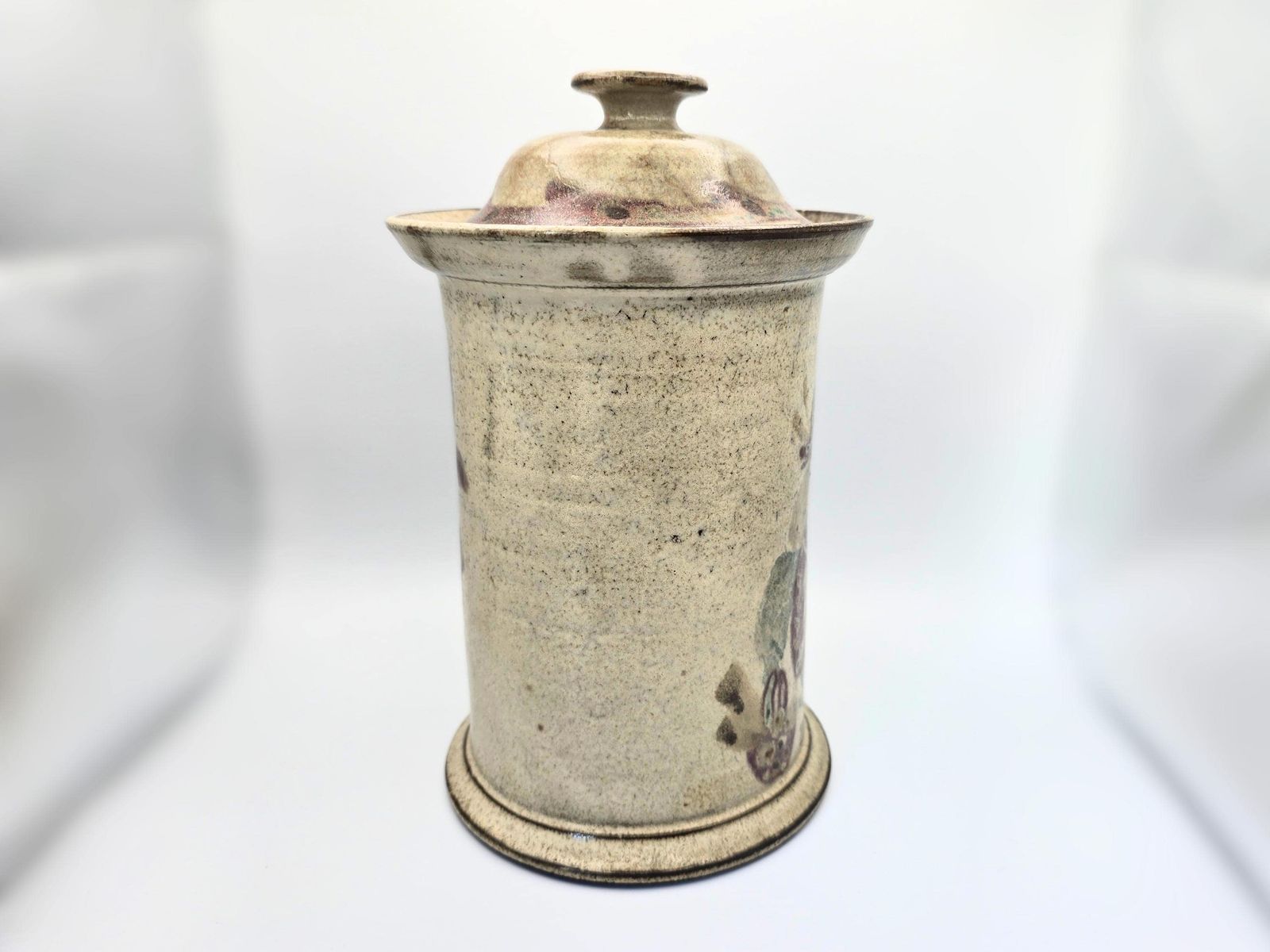 Vintage Gustave Reynaud For Le Mûrier Vallauris Studio Pottery Canister With Lid. Figure And Flowers Decoration photo vinterior