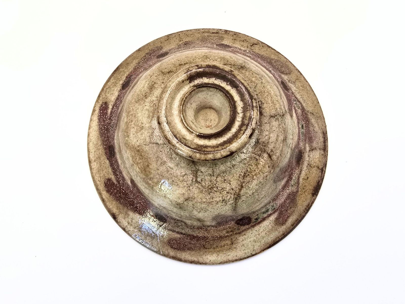 photo for sale Vintage Gustave Reynaud For Le Mûrier Vallauris Studio Pottery Canister With Lid. Figure And Flowers Decoration