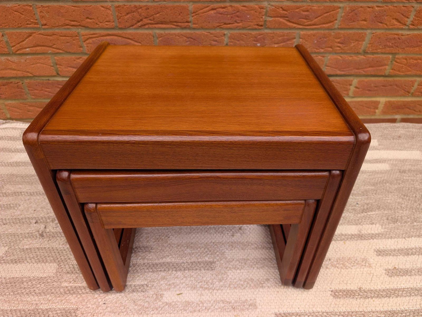 175.0 Mid Century Vintage Nest Of 3 Teak Tables By Sunelm, Dating From The 1970s. photo