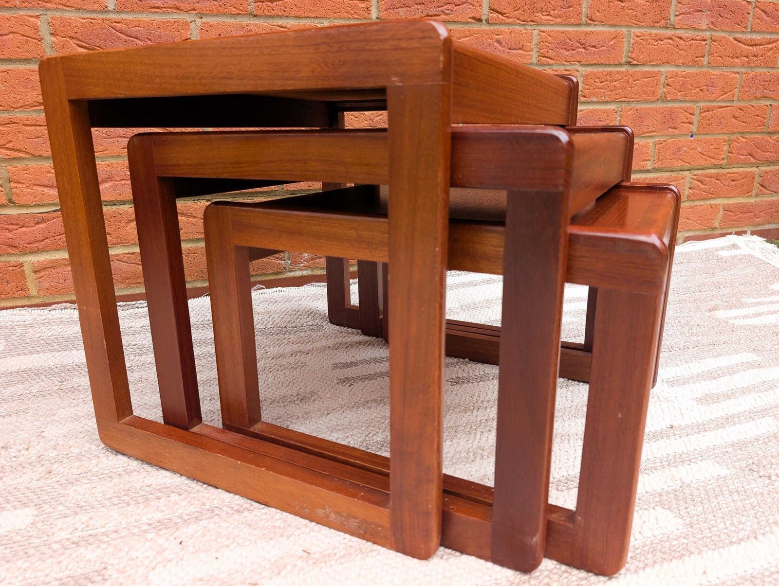 photo buy Mid Century Vintage Nest Of 3 Teak Tables By Sunelm, Dating From The 1970s.