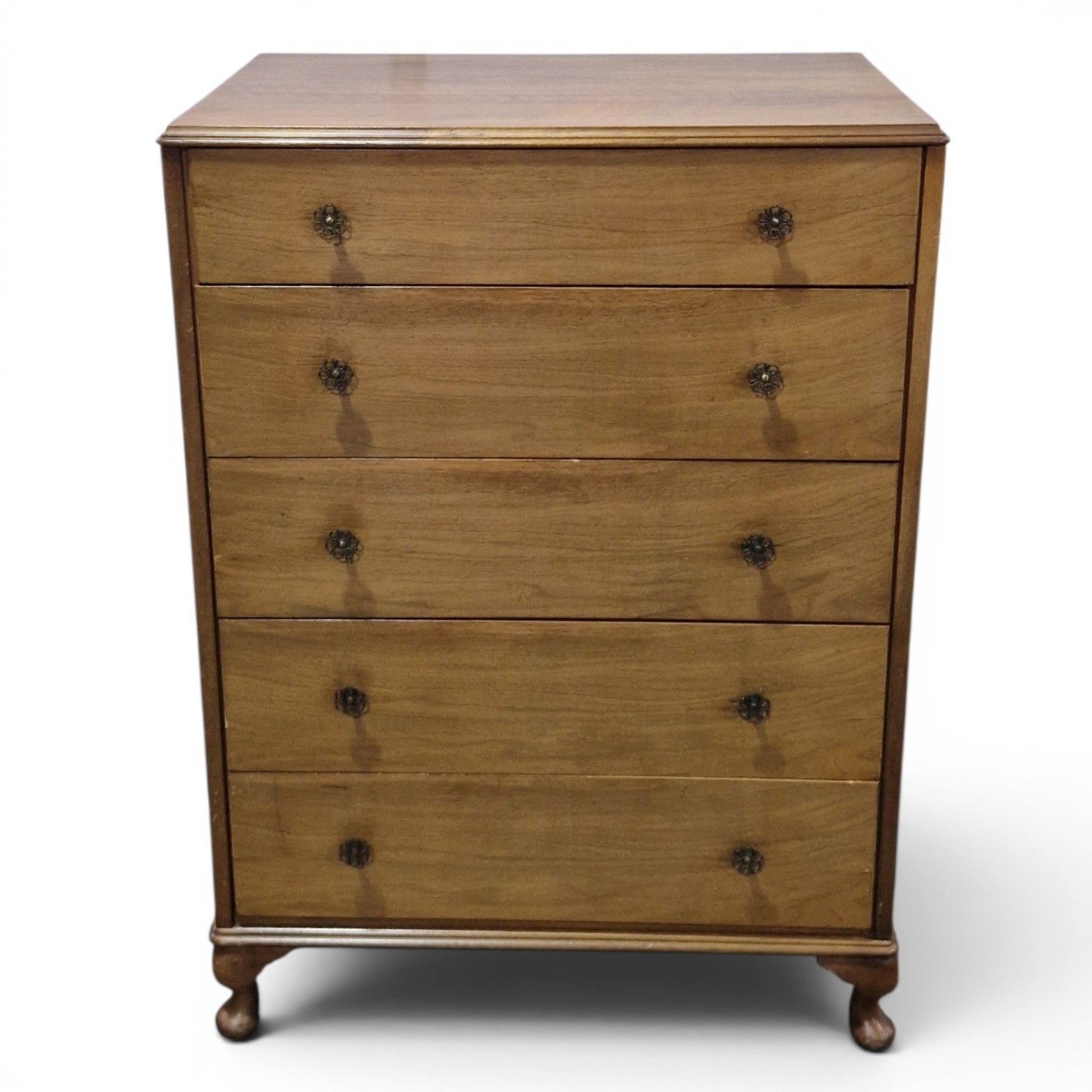 Vintage Chest Of Drawers Cabriole Legs 5 Drawer Bedroom Tallboy Queen Anne Style