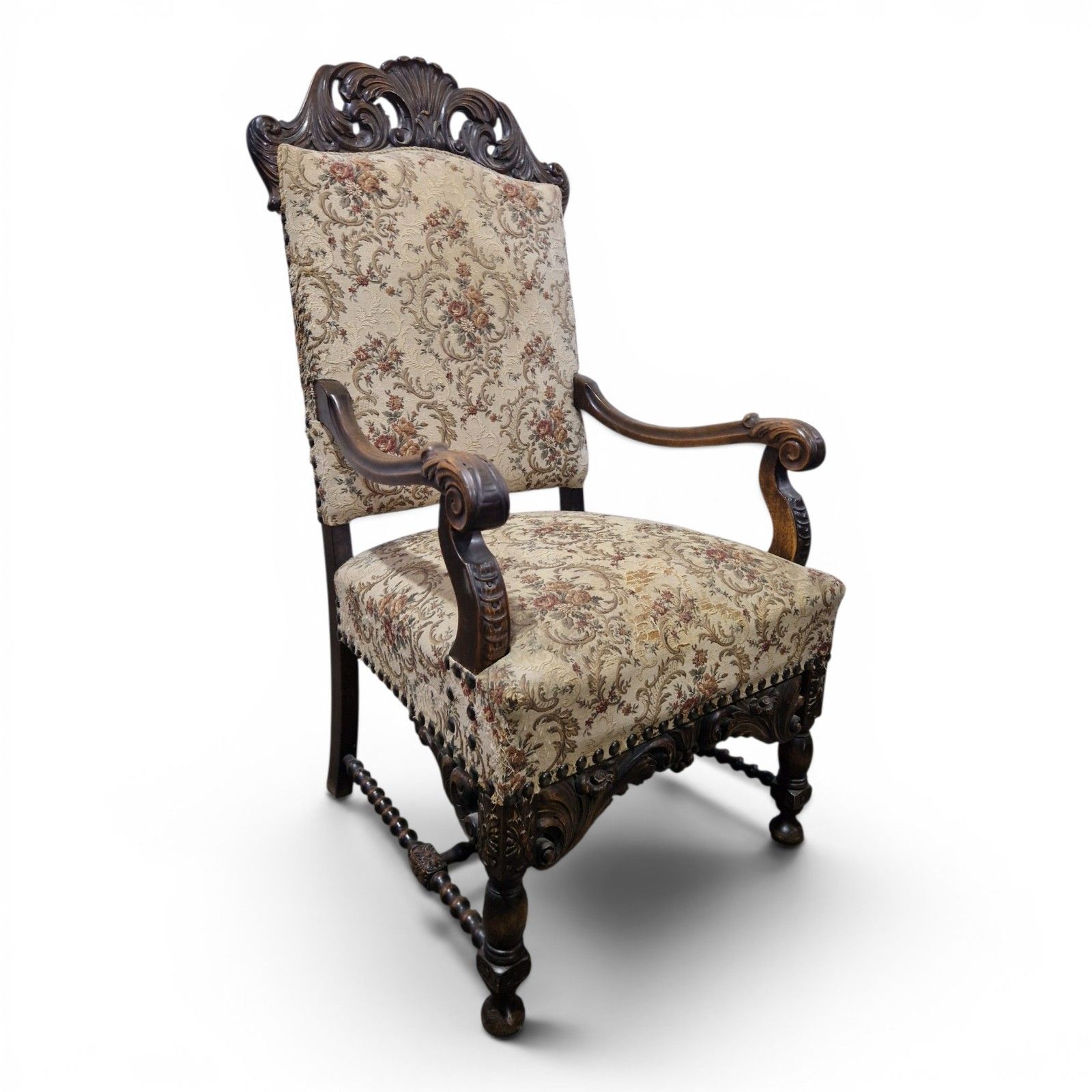 photo furniture Antique Large Continental Throne Armchair Carved Oak Renaissance Revival