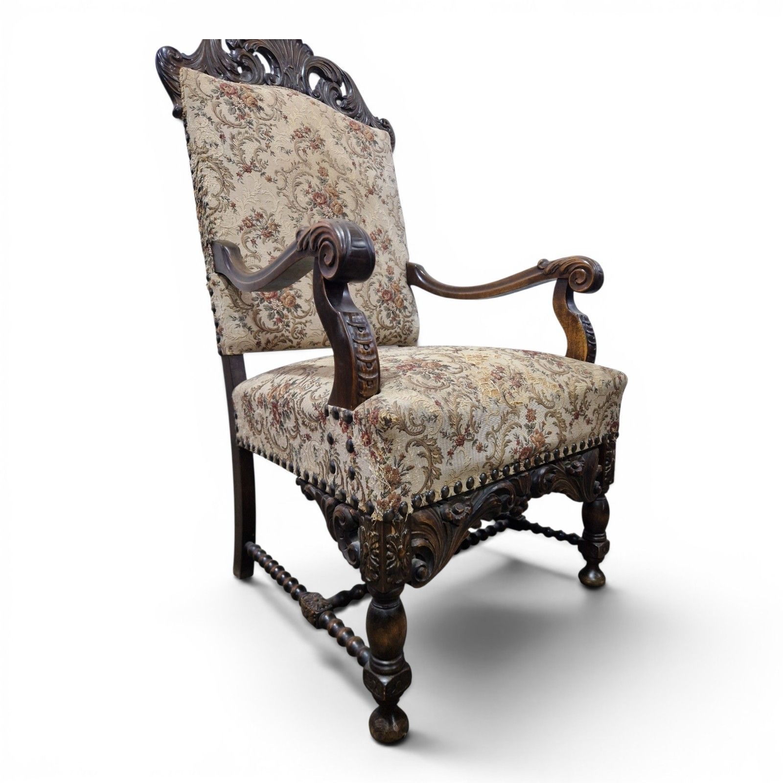 photo for sale Antique Large Continental Throne Armchair Carved Oak Renaissance Revival