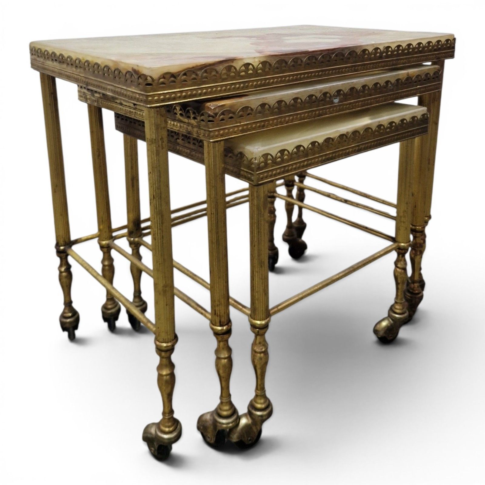 Vintage Onyx Nesting Tables Brass Side Tables Set Of 3 Tables Marble Top