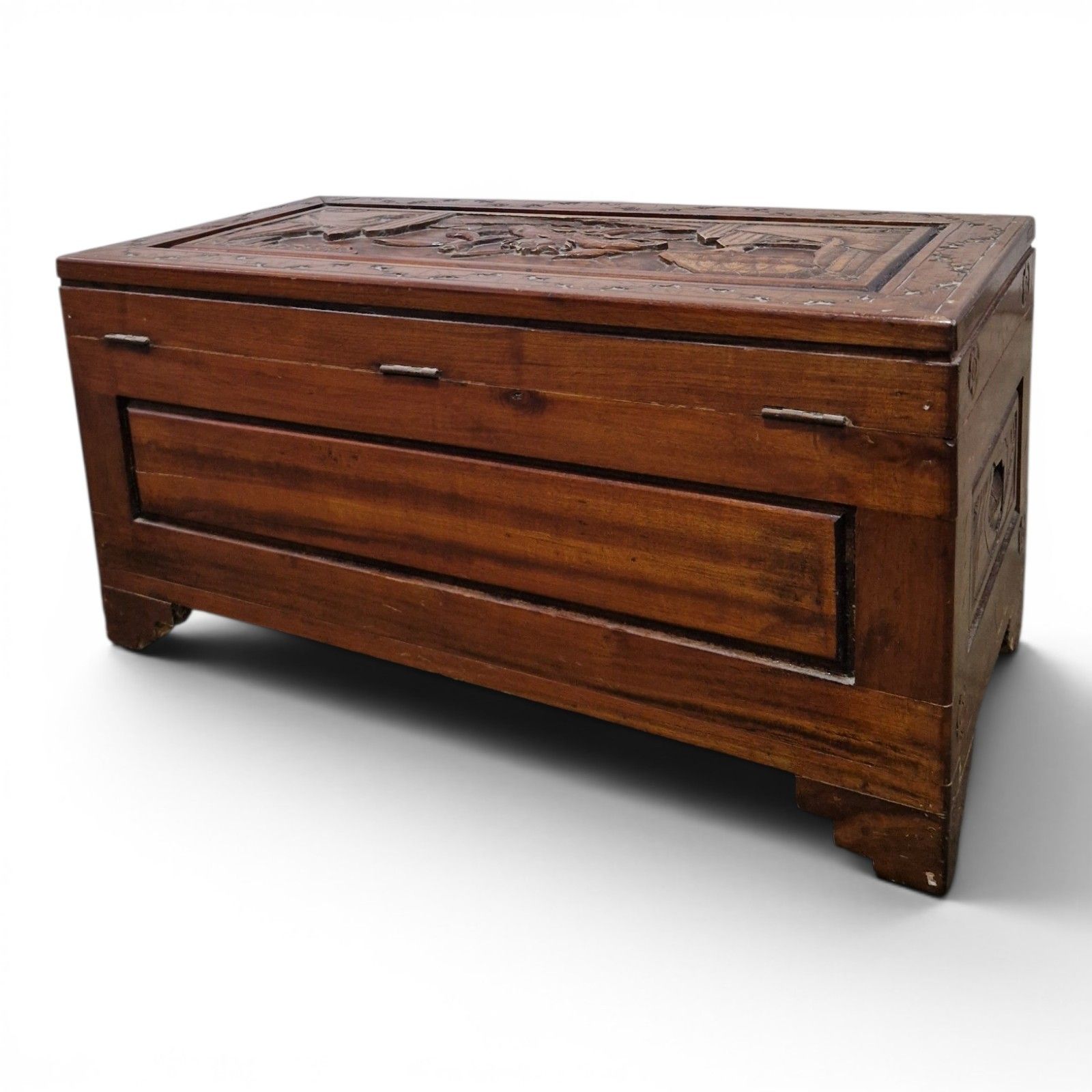 photo buy Oriental Camphor Wood Blanket Box Heavily Carved Storage Chest Trunk