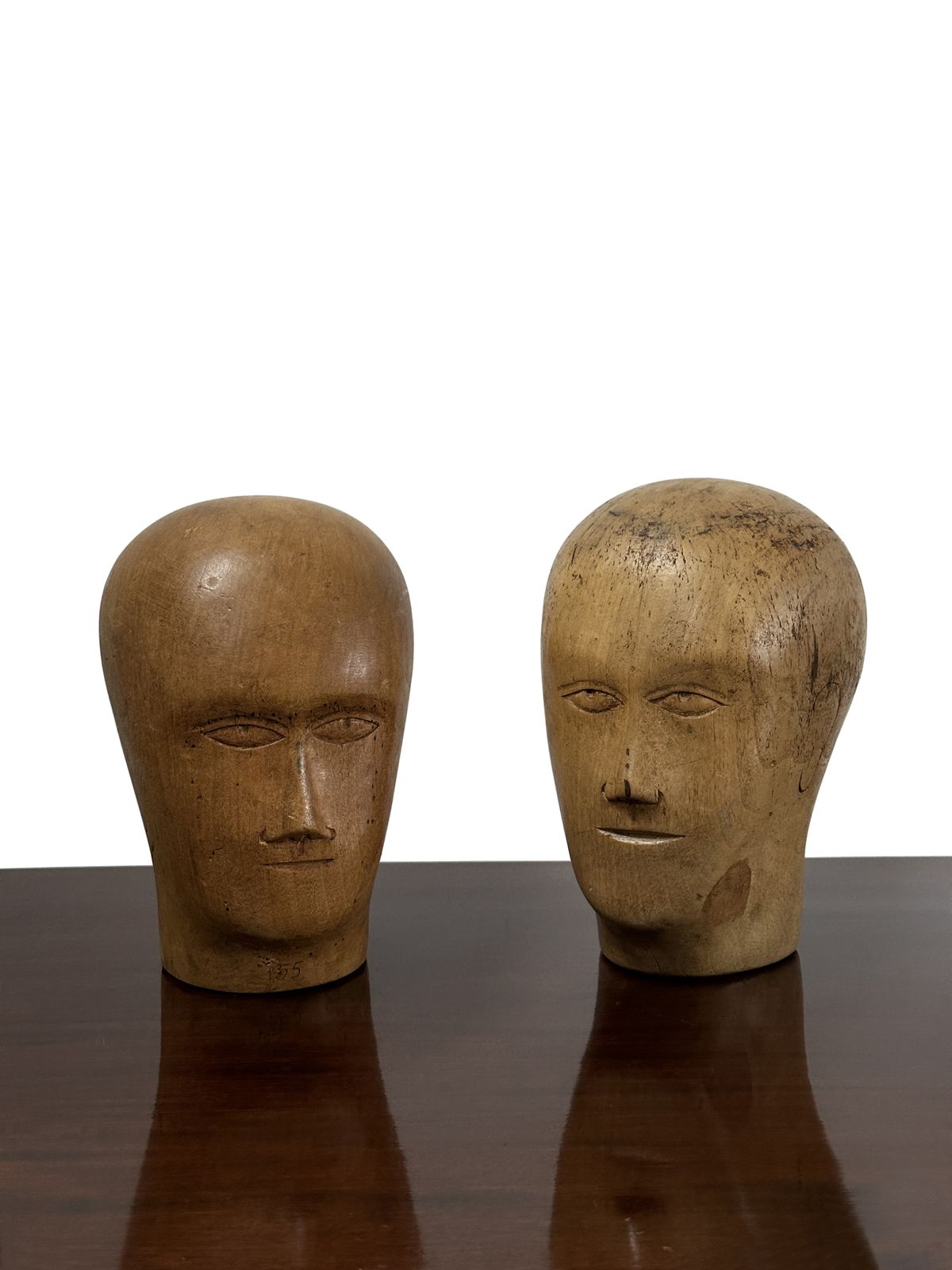 Pair Vintage French Haberdashery Shop Display Millinery Milliners Head Hat Block