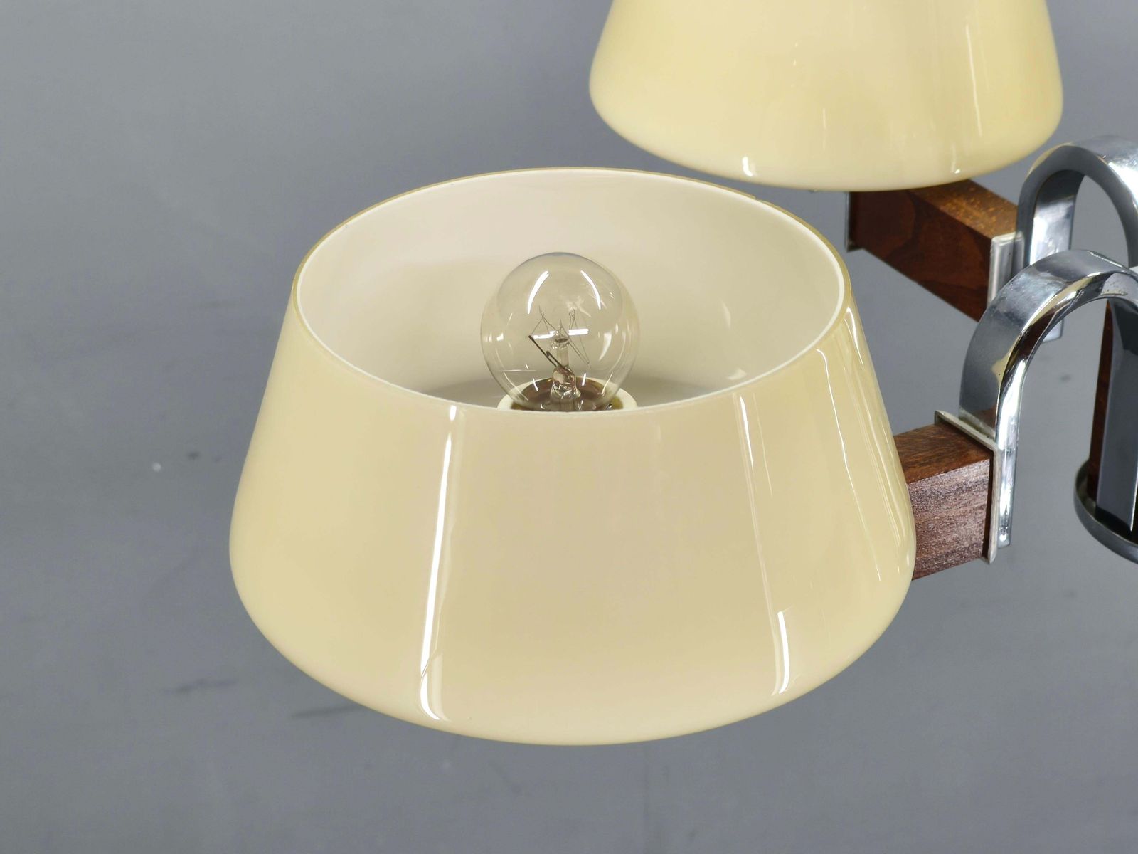 Art Deco Chandelier In Chrome, Wood And Glass, Czechoslovakia photo buy