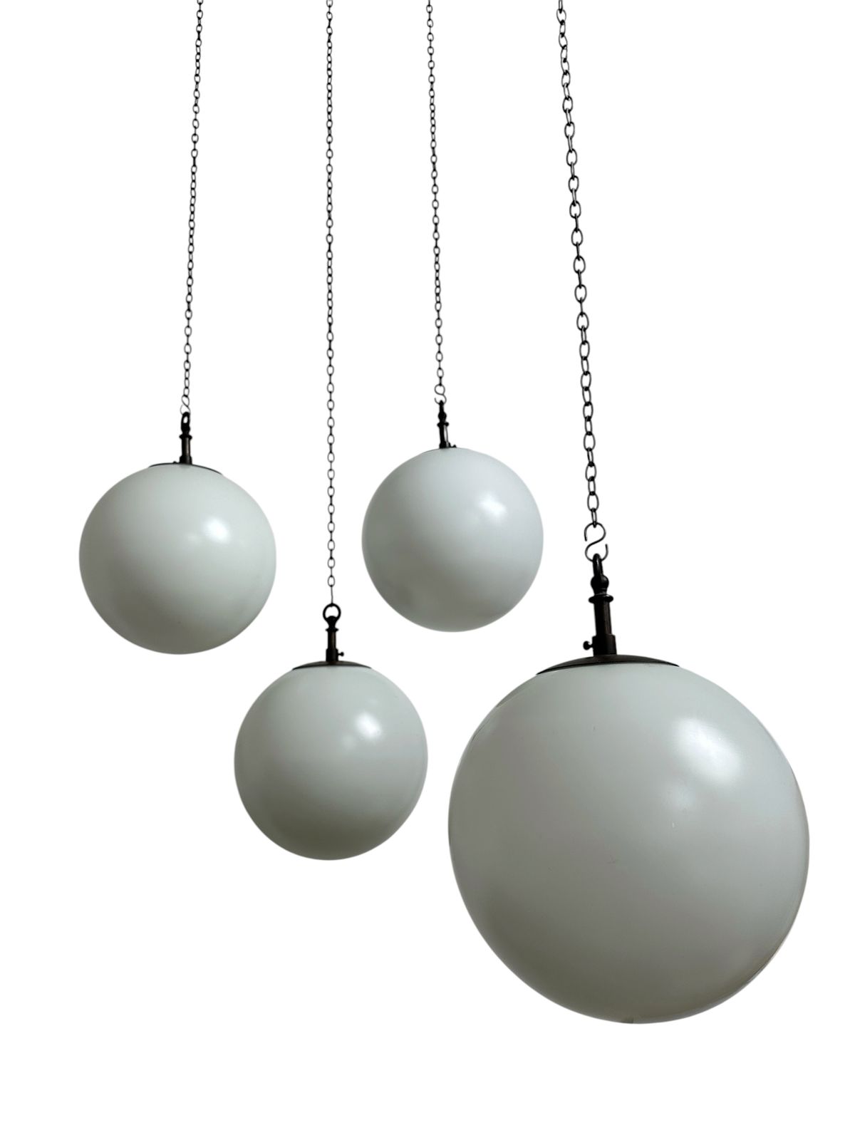 Run Set Antique Church Opaline Milk Glass Pearlescent Glass Globe Ceiling Pendant Light By Hailwood & Ackroyd