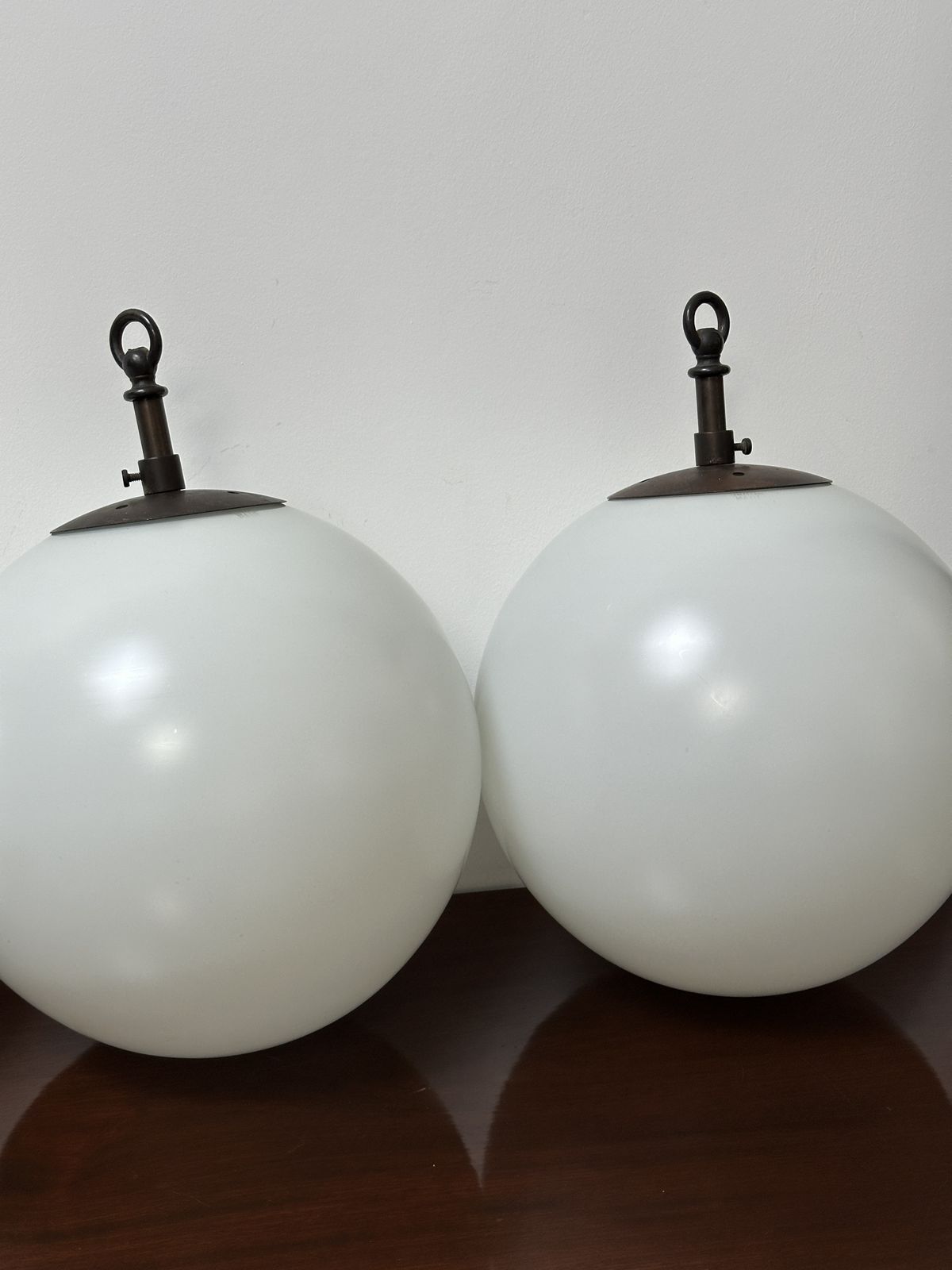 Run Set Antique Church Opaline Milk Glass Pearlescent Glass Globe Ceiling Pendant Light By Hailwood & Ackroyd photo vintage