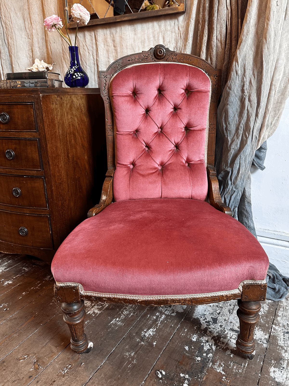 Pink Velvet Chair C1910, 1910s