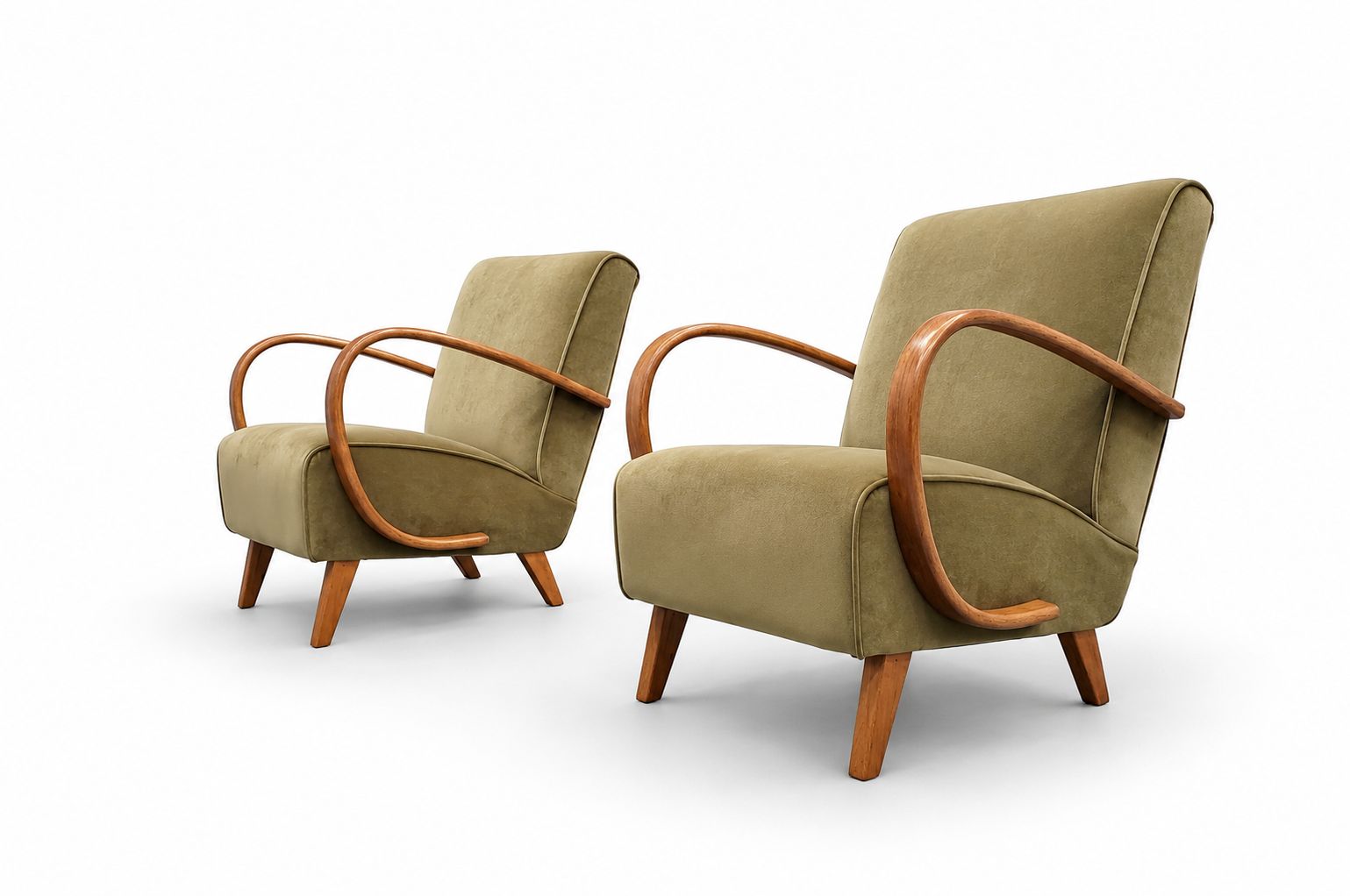 1930 Jindrich Halabala Bentwood Armchair In Pale Green Velvet