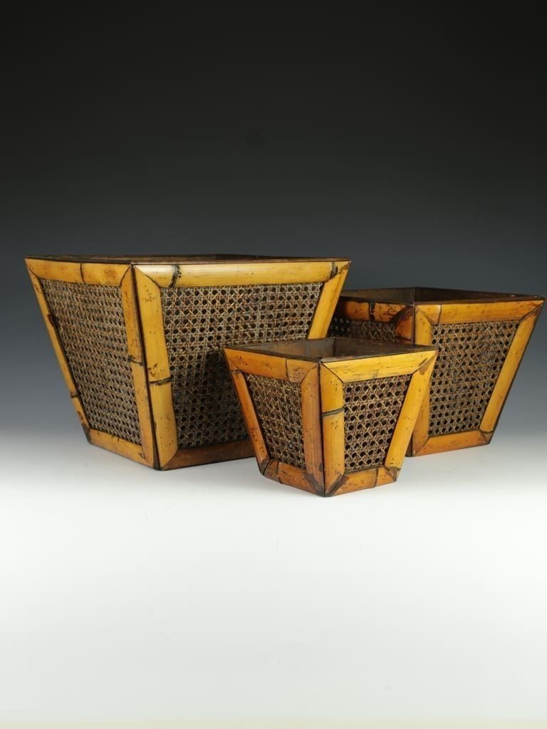 Elegant Antique Bamboo And Cane Planters (Set Of 3)