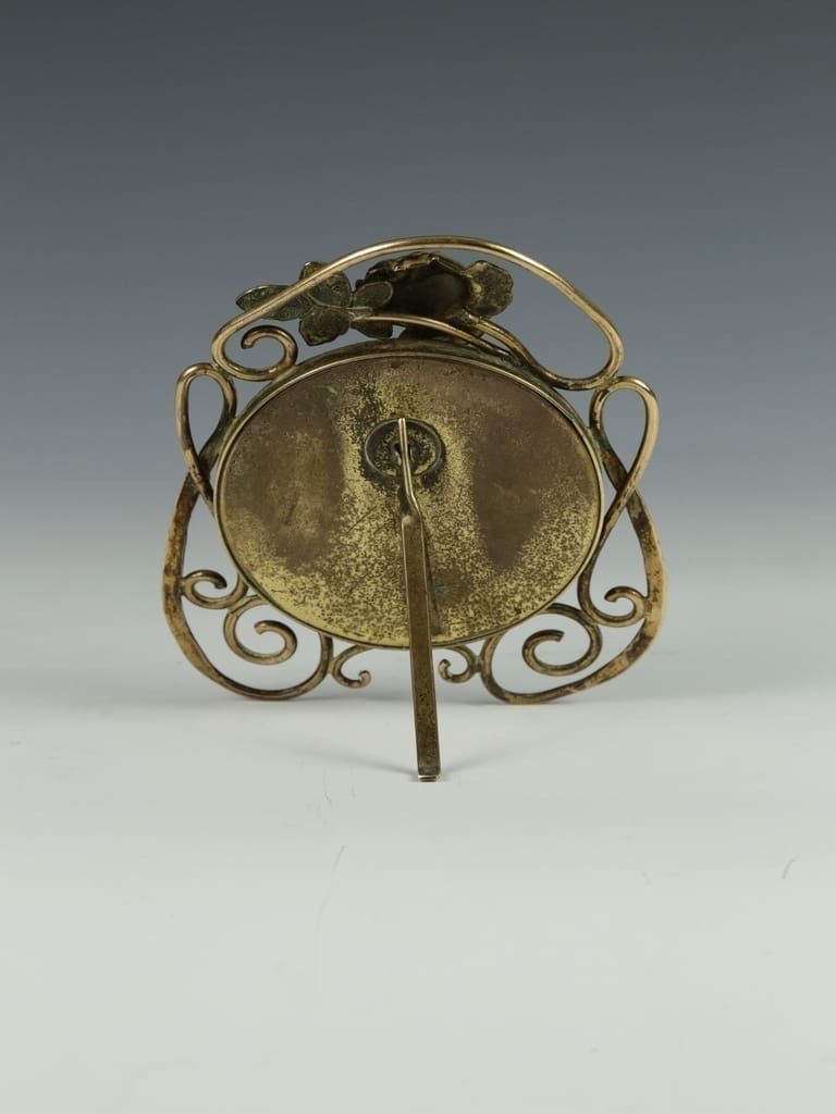 Antique Art Nouveau Brass Photo Frame With Rose And Enamel Design photo 165.0