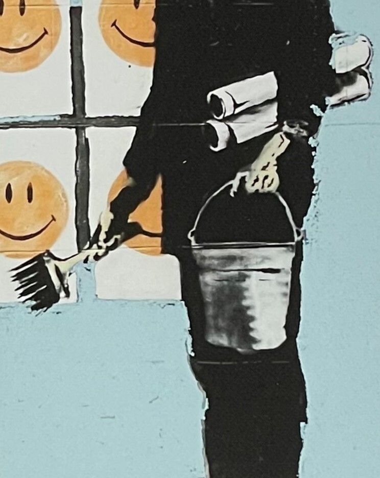 Banksy *  Sad Man With Smileys * 70x50 Cm * Lithografie * Limitiert # 75/150 photo vinterior