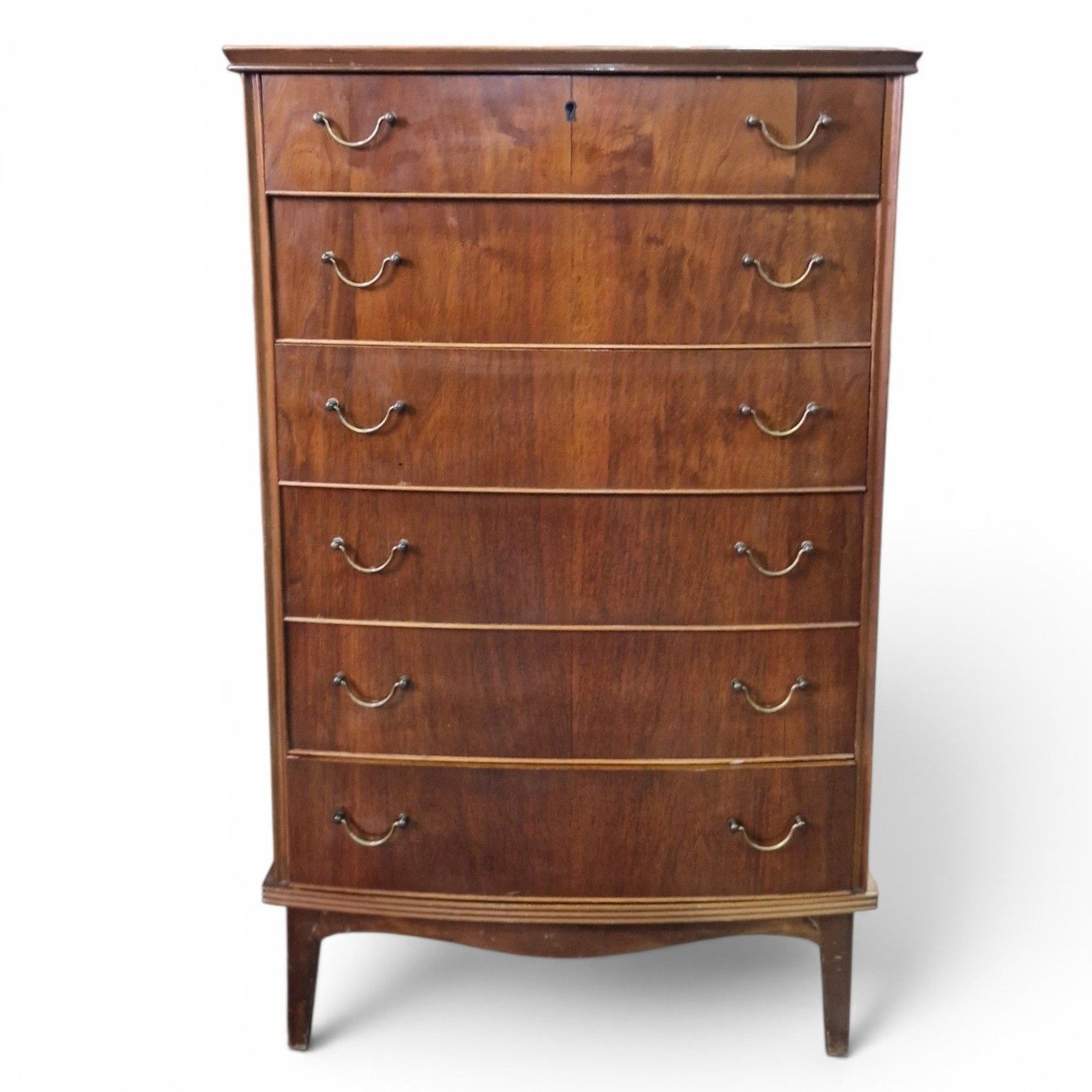 Mid Century Bow Front Chest Of 6 Drawers Tallboy Tall Chest Vintage Retro photo furniture