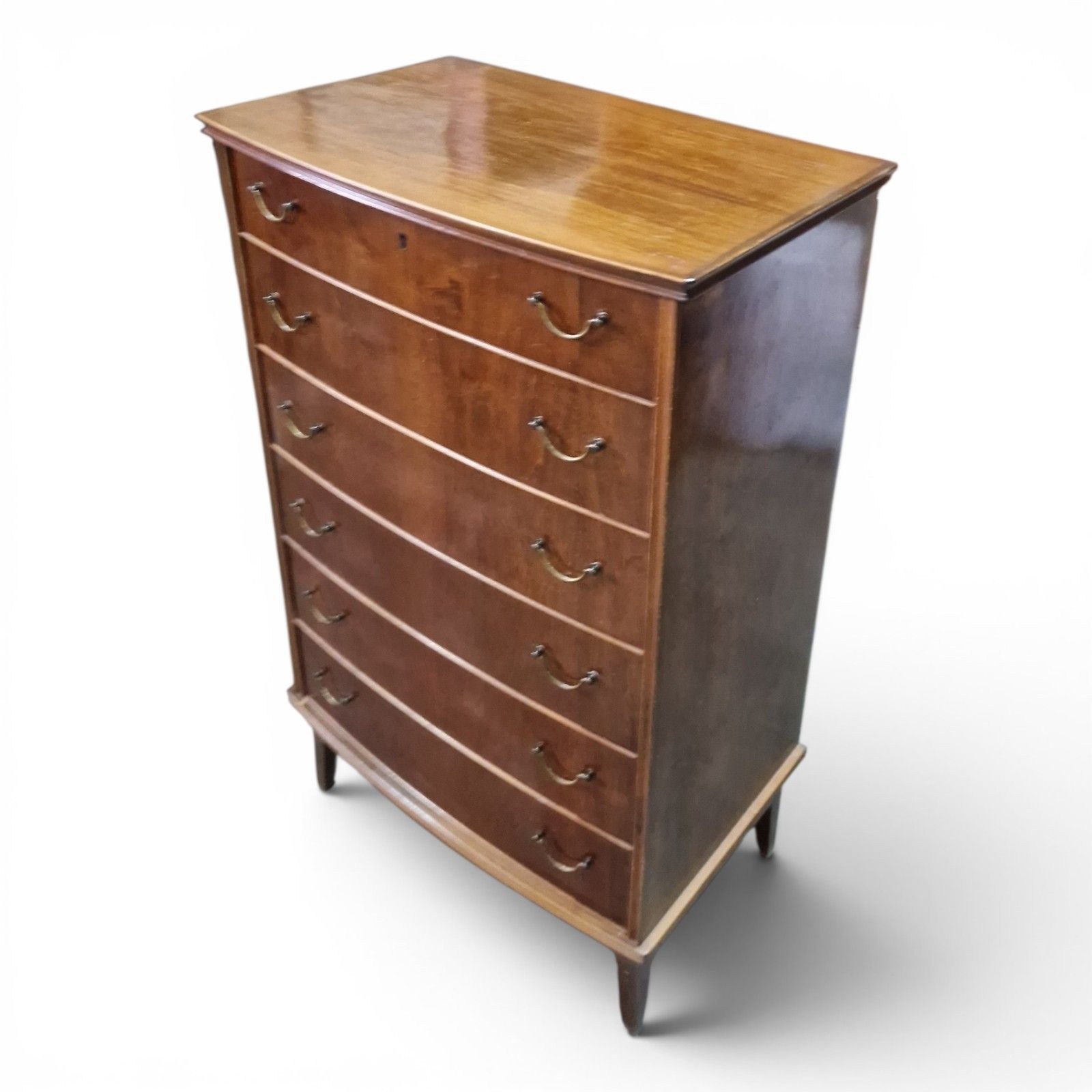 Mid Century Bow Front Chest Of 6 Drawers Tallboy Tall Chest Vintage Retro photo buy