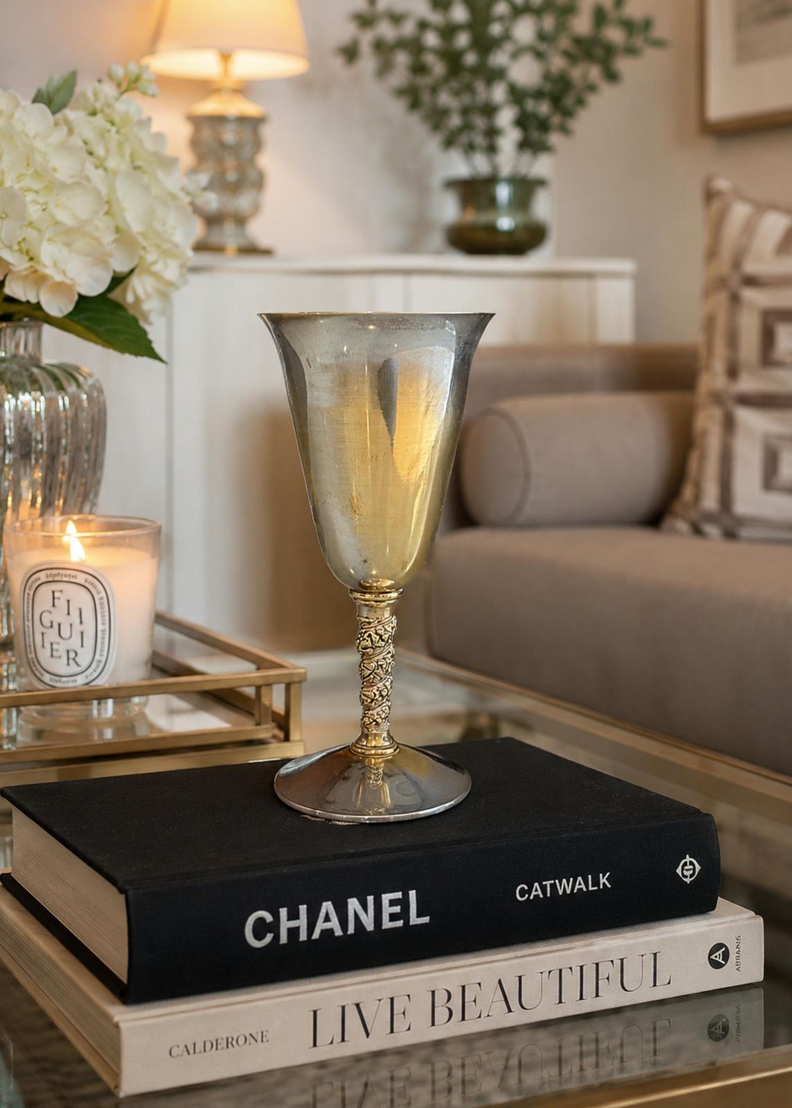 Vintage Falstaff verzilverde wijnglas kelk, Made In Spain, sierlijke steel photo furniture