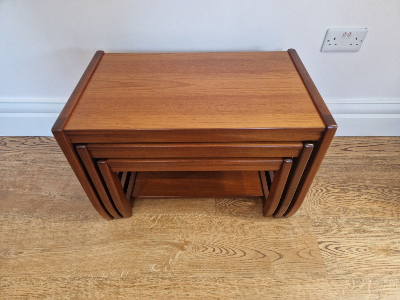 Vintage Teak Nest Of Tables | Mid Century Wooden Side Tables Set | Retro 3pc photo vintage