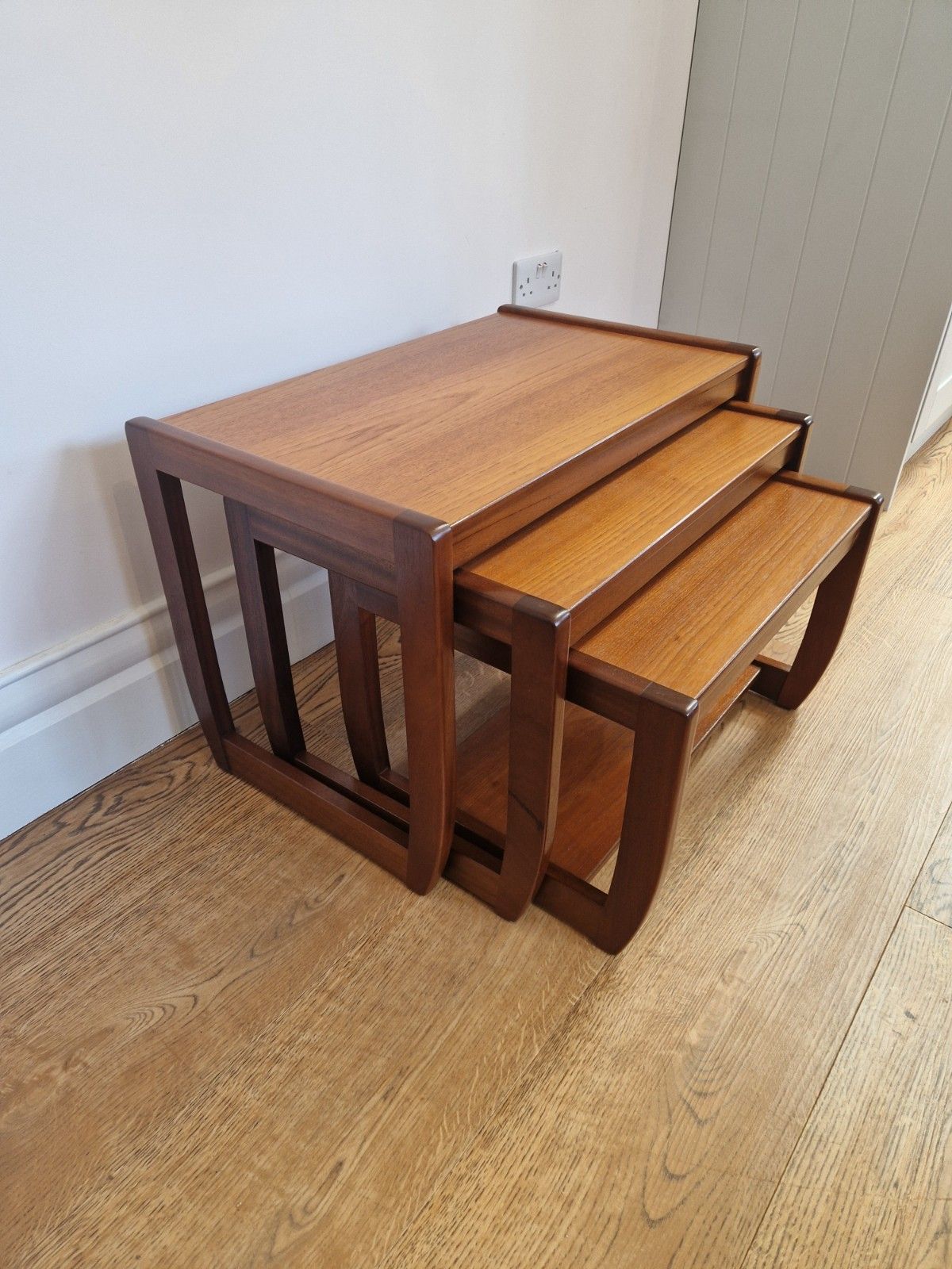 photo for sale Vintage Teak Nest Of Tables | Mid Century Wooden Side Tables Set | Retro 3pc
