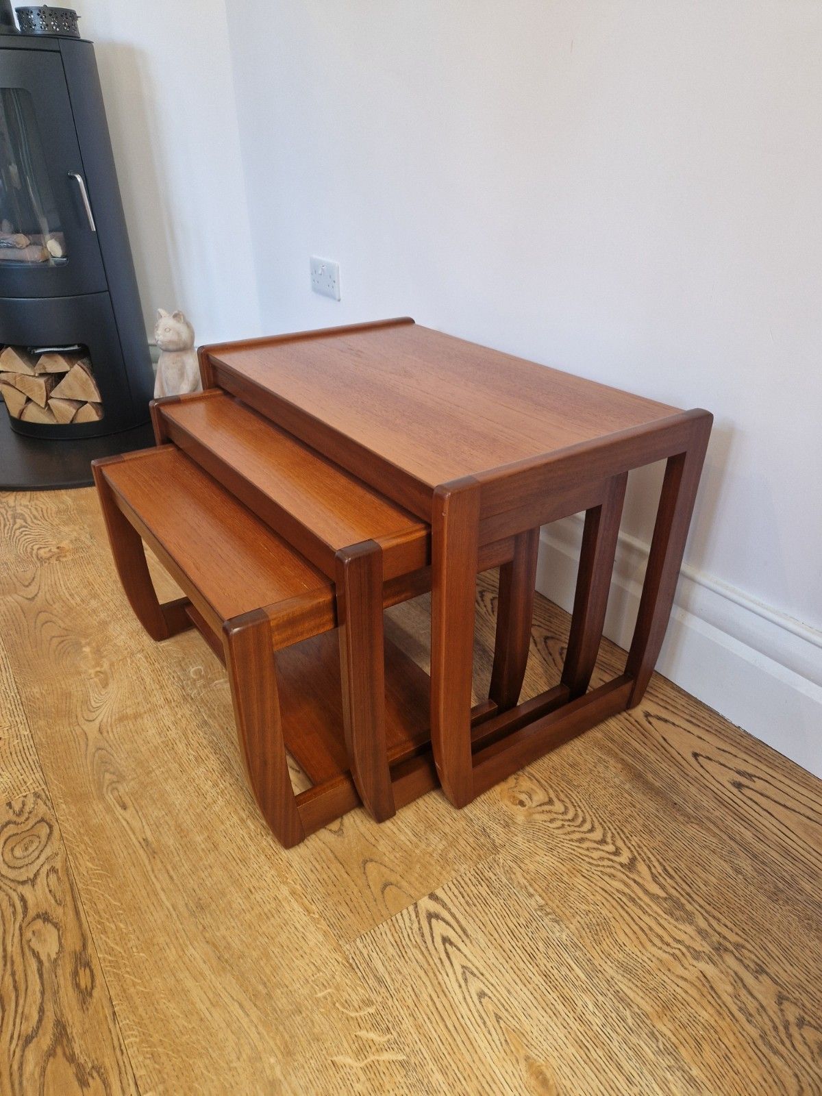 Furniture Vintage Teak Nest Of Tables | Mid Century Wooden Side Tables Set | Retro 3pc photo