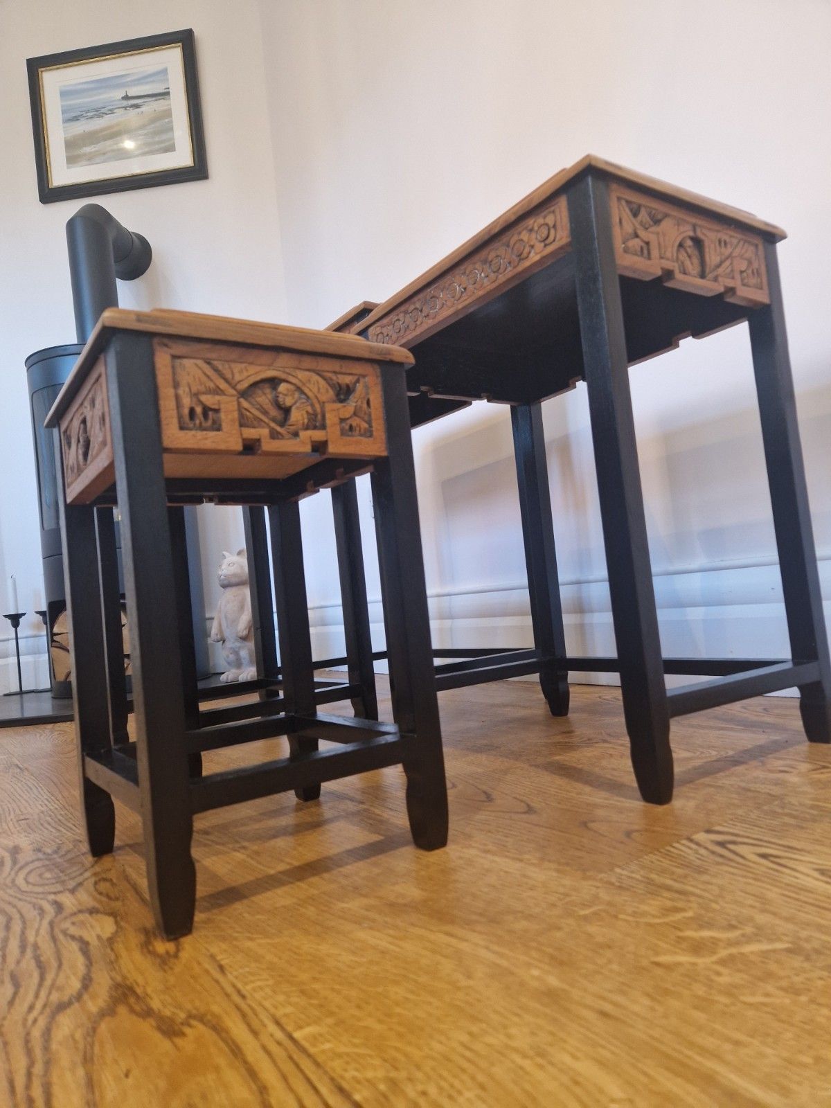 Vintage Chinese Camphor Wood Nest Of 4 Tables | Hand Carved Solid Wood photo 265.0