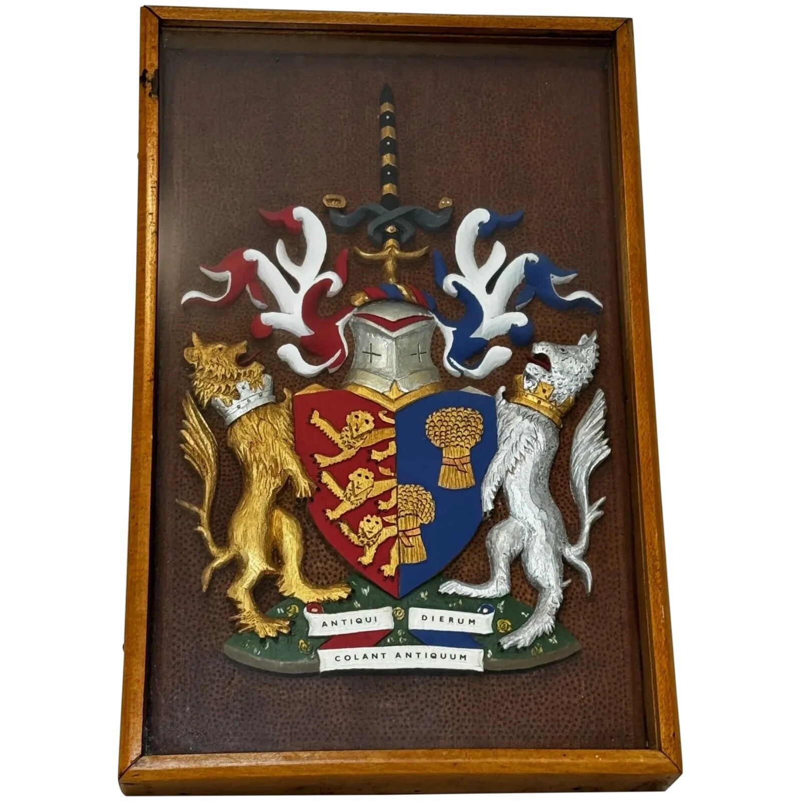 Heraldic Armorial Shire Coat Arms Of Chester Plaster Wall Sculpture In Case