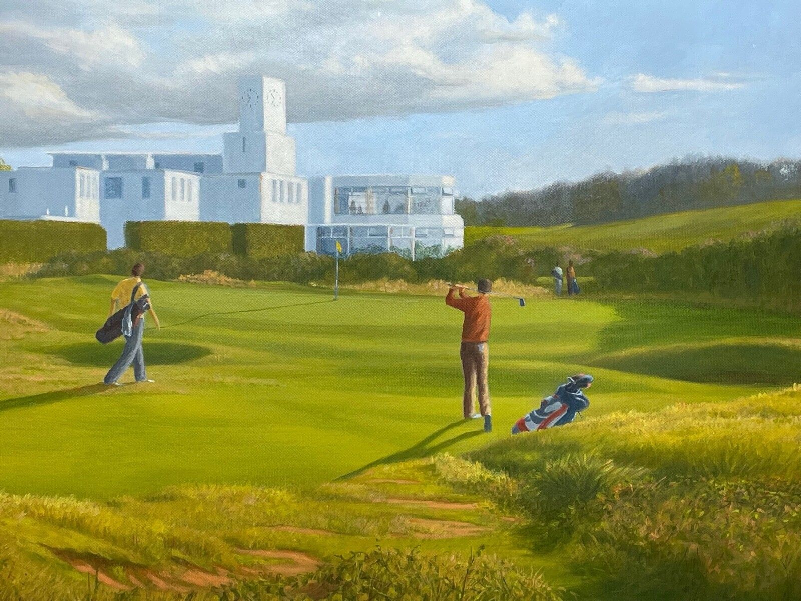 Engelse sportieve olieverfschildering Golfspelers bij Royal Birkdale Southport photo furniture