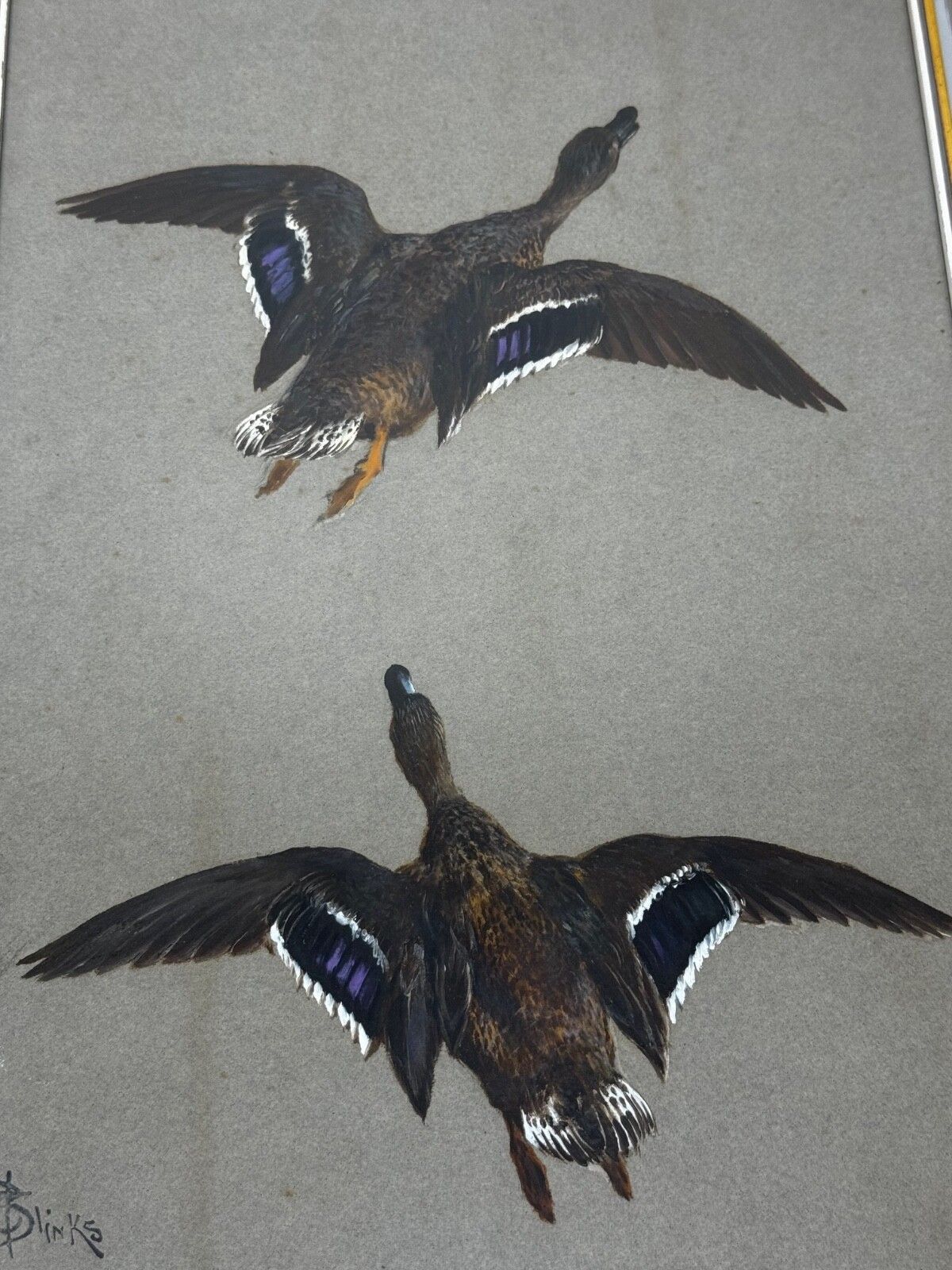 Victoriaans schilderij, jachtvogels, twee opvliegende eenden, Thomas Blinks photo furniture