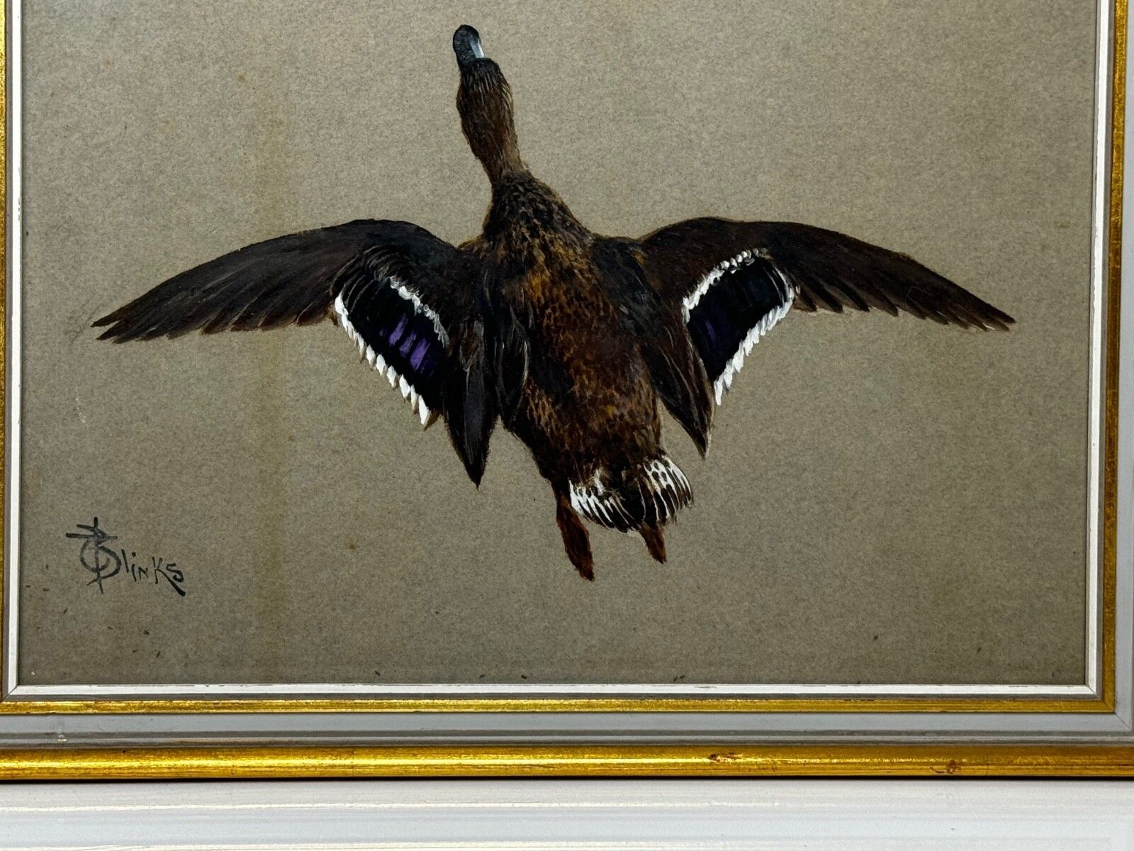 Victoriaans schilderij, jachtvogels, twee opvliegende eenden, Thomas Blinks photo Kunst