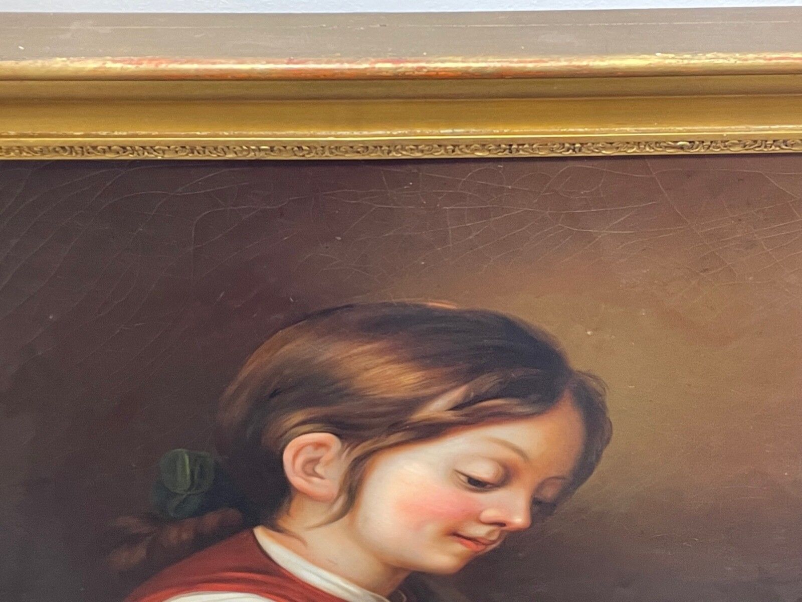 9500.0 Groot Brits vroeg-Victoriaans olieverfchilderij, meisje spelend met een kaartenhuis photo