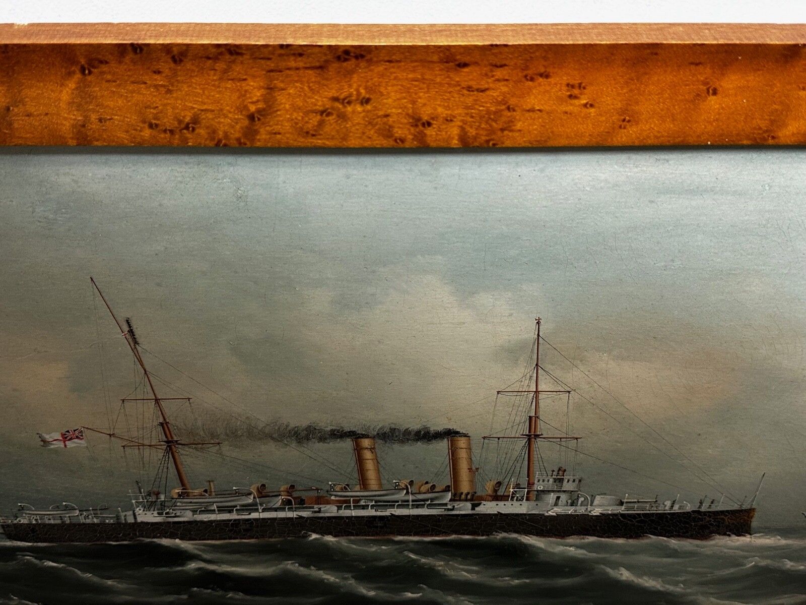 Early 20th Century Oil Painting Marine Ship Blake Class Cruiser Royal Navy Hms Blenheim photo vinterior