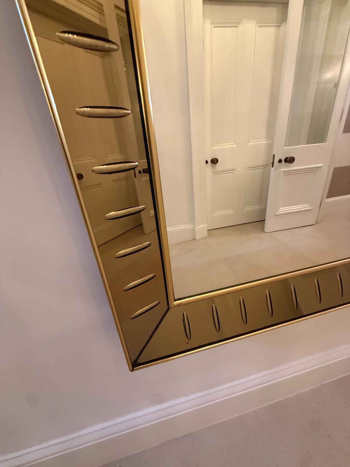 Large 1960s Italian Brass & Smoked Glass Mirror – Hollywood Regency / Romeo Rega photo Home Decor