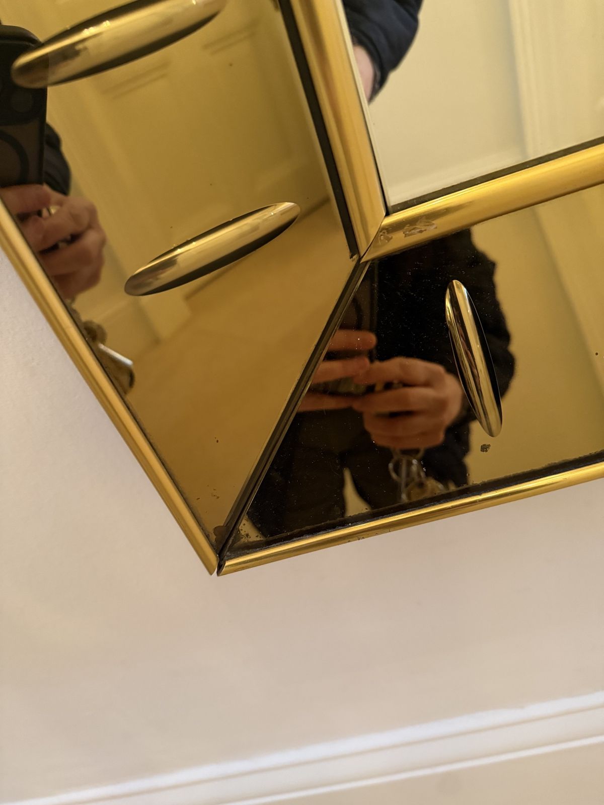 photo for sale Large 1960s Italian Brass & Smoked Glass Mirror – Hollywood Regency / Romeo Rega