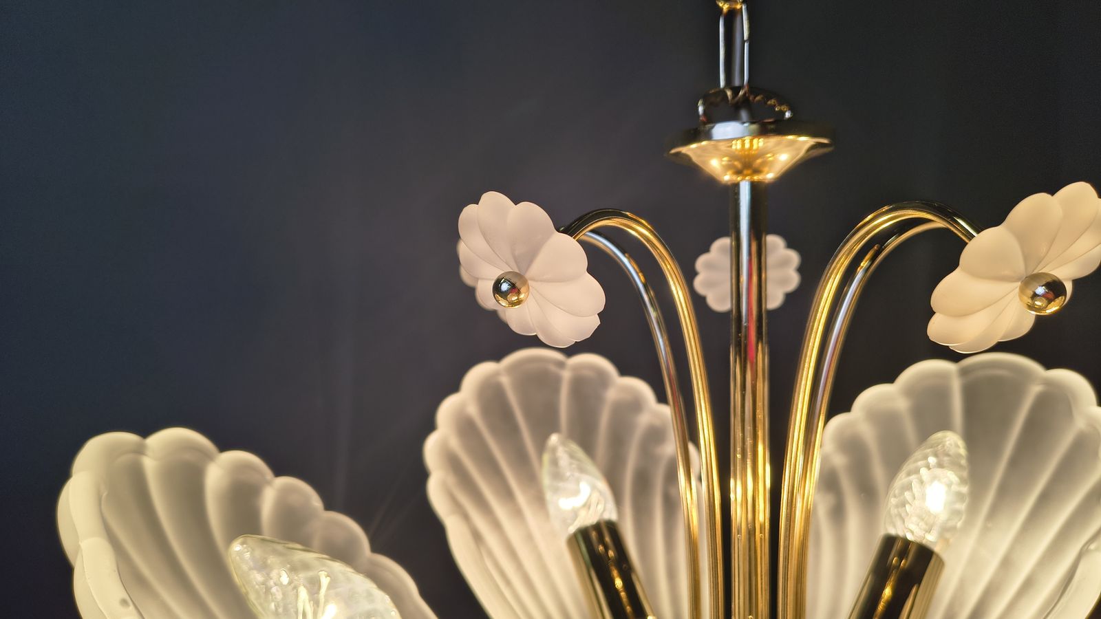 Vintage Italian Glass And Brass Chandelier, 1970s photo for sale